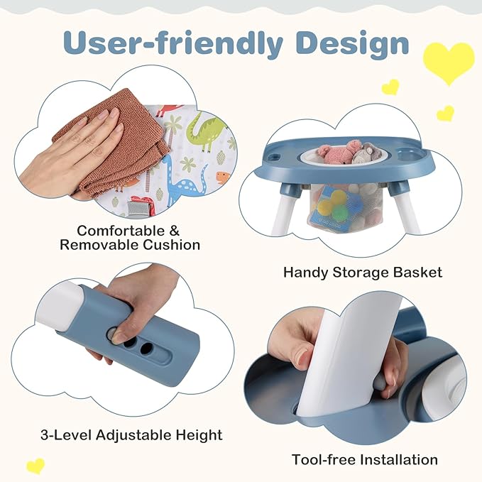 BABY JOY 16 in 1 High Chair, Convertible Baby Highchair for Babies and Toddlers with Activity Center, Booster Seat, Building Block Table, Toddler Chair with Safety Harness, Removable Tray (Blue)