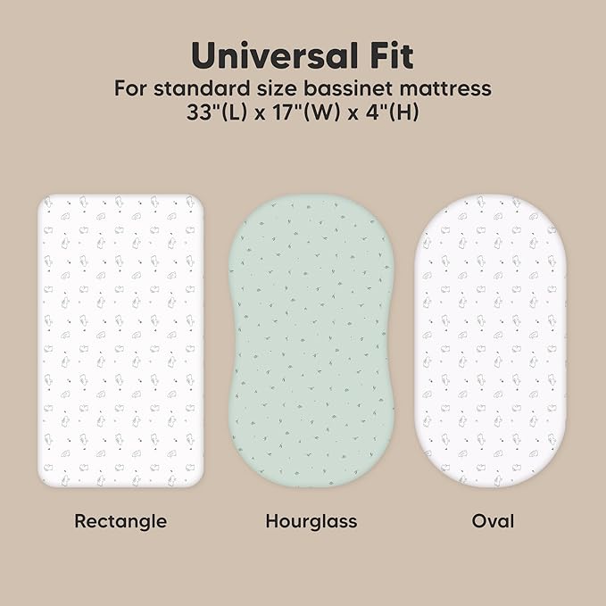 2-Pack Organic Bassinet Sheets for Girls, Boys - 100% Cotton Bassinet Mattress Sheets Compatible with Halo Bassinest Swivel Sleeper, Graco, Baby Delight, Chicco,Unisex Fitted Bassinet Sheets(Bunnies)