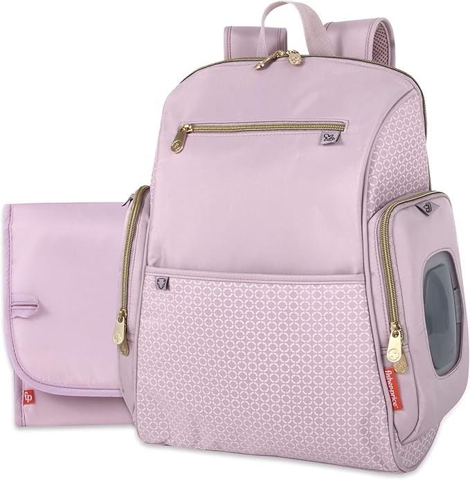 Fisher-Price Fastfinder Gemma Diaper Bag Backpack with Portable Changing Pad, Wipes Dispenser (Pink)