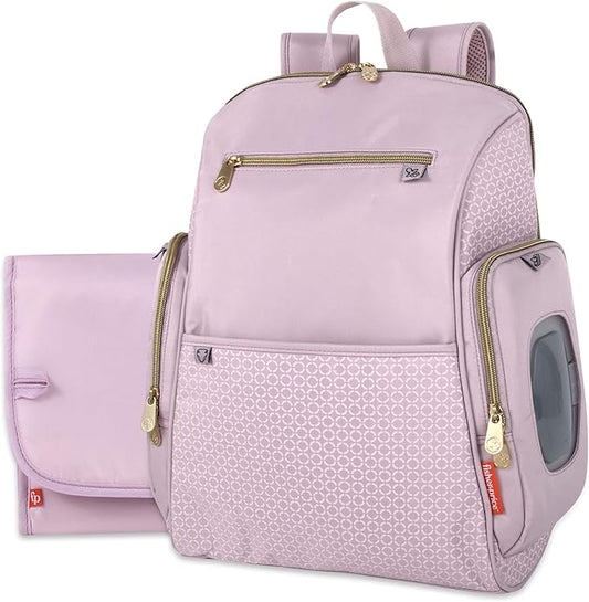 Fisher-Price Fastfinder Gemma Diaper Bag Backpack with Portable Changing Pad, Wipes Dispenser (Pink)