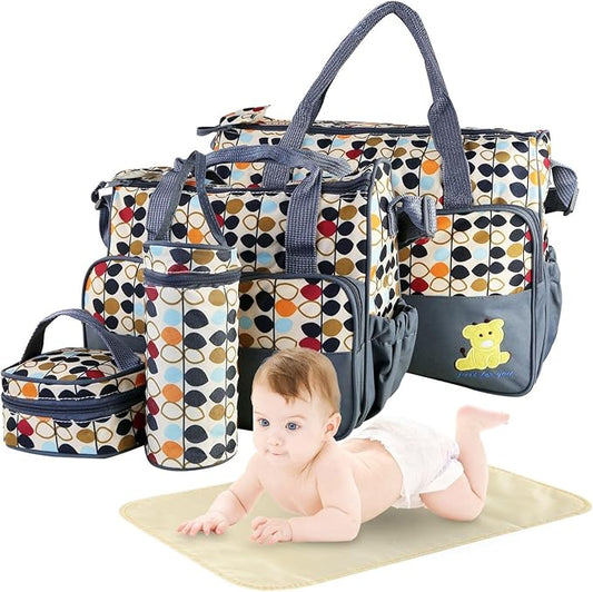 5Pcs Diaper Bag Tote Set,Large Mommy Bag with Portable Nappy Changing Pad,Pacifier Case,Travel Baby Bags for Mom