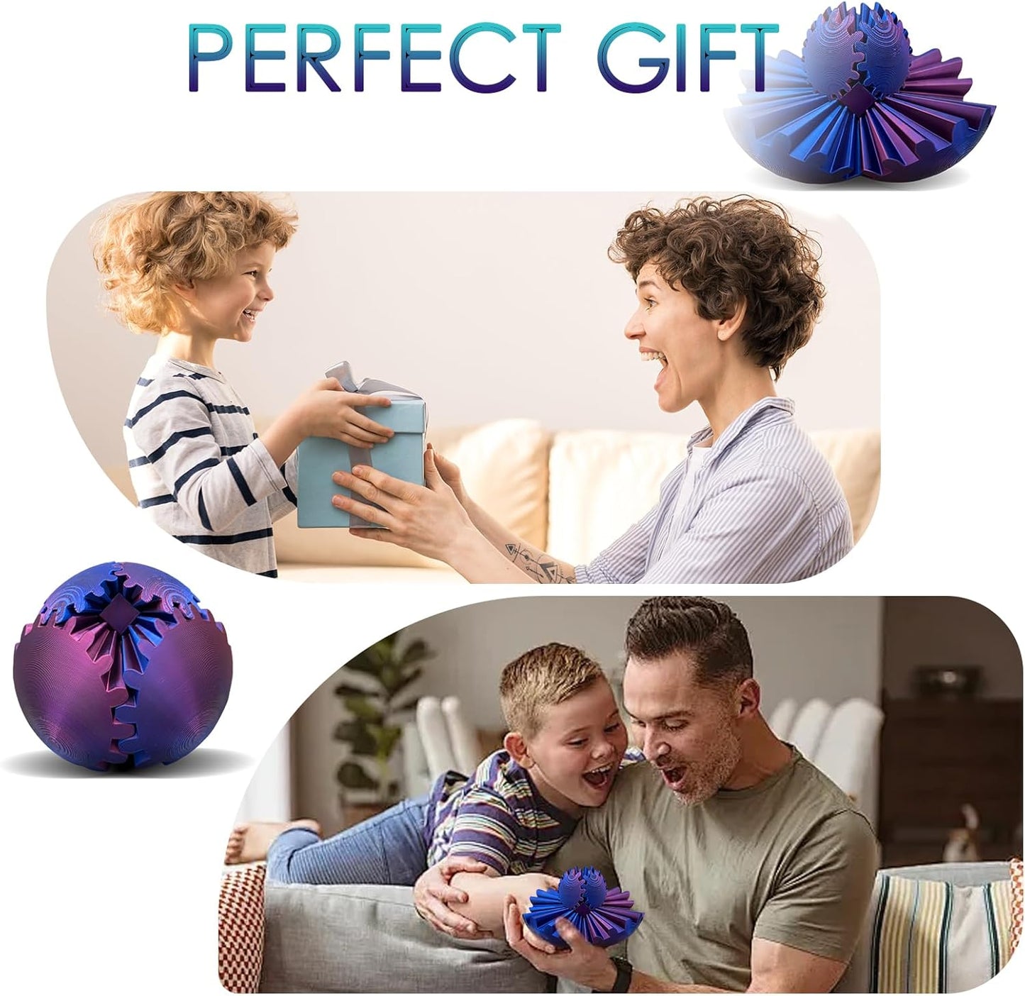 Gear Ball - 3D Printed Gear Ball Spin Ball or Cube Fidget Toy, Gear Sphere, Gear Ball Fidget Toy, Stress Ball, GearSphere Desk Toy, Fidget Ball, Gear Toy for Stress and Anxiety Relaxing (E)