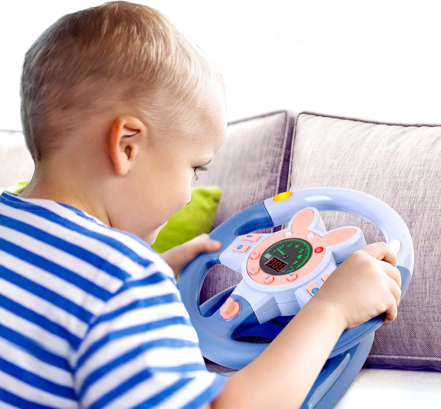deAO Kids Steering Wheel for Backseat with Key Baby Toys Pretend Driving Simulated Steering Wheel Toy with Light and Music Gifts for Kids Toddlers Blue