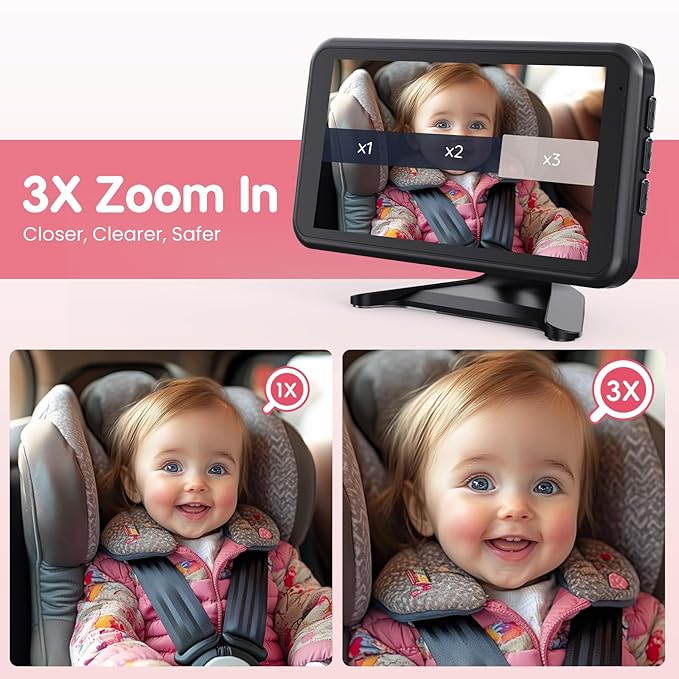 BM2A Baby Car Camera, Night Vision & 5.2" 1080P Display for Rear-Facing Car Seats, Easy No-Damage Install, Patented Anti-Shake Mount – Ideal for Parents and Pet Owners