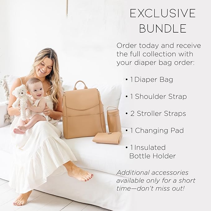 MIA + SOPHIA Leather Diaper Bag Backpack with USB Charging port, Changing Pad, Stroller Straps, and Bottle Holder (Brown Olivia)