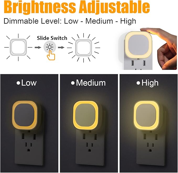 6 Pack Warm White Night Light, Gentle Eye-Care with Dimmable Soft Glow & Indirect Reflection, Auto Dusk to Dawn Sensor, Plug in Nightlight for Nursery, Kids Room, Bedroom, Hallway