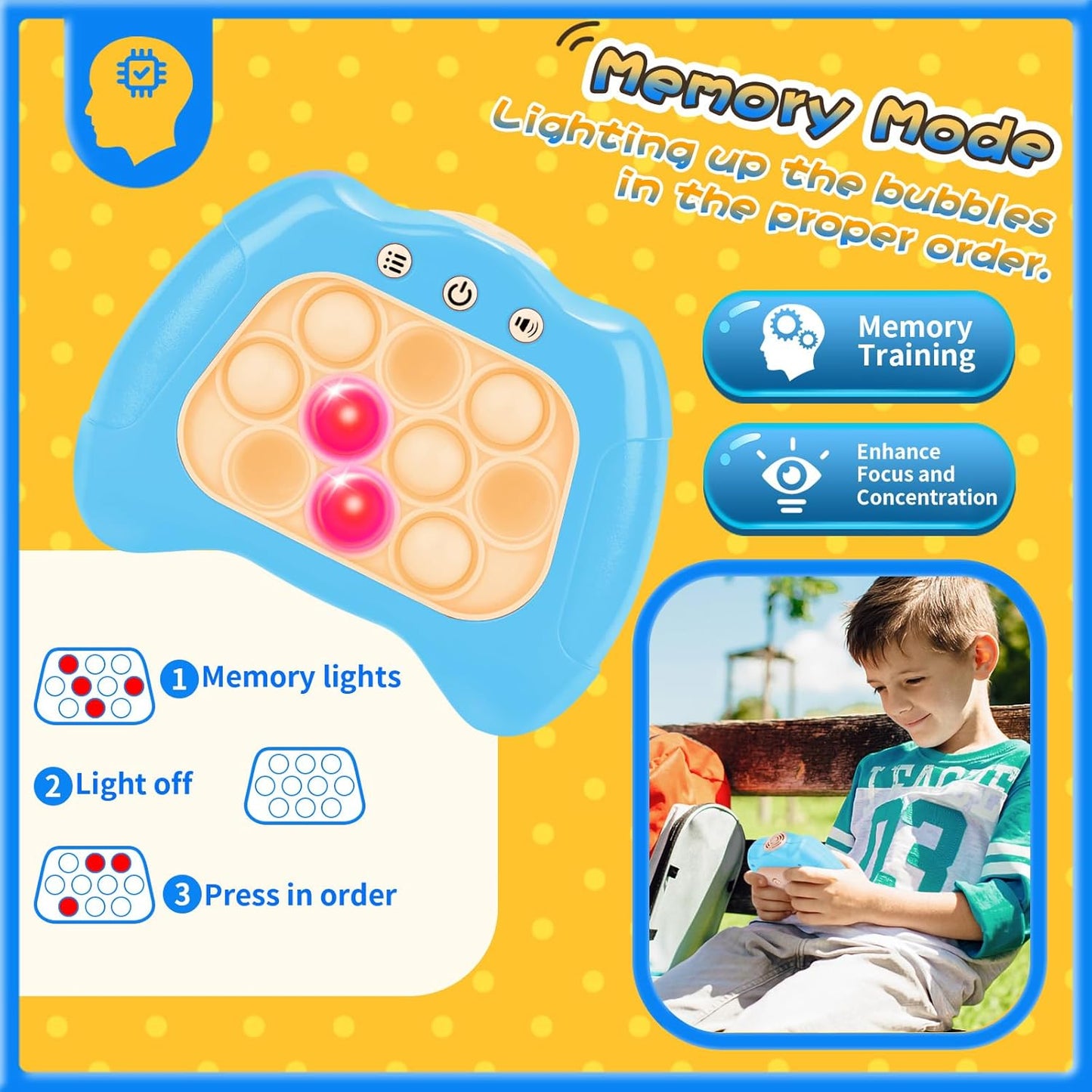 Fast Push Bubble Game, Light-up Pop Game Fidget Toys for Kids and Adults, Electronic Handheld Quick Push Bubble Game, Stress Relief Toys for 6 7 8 9+ Year Old Boys & Girls (Blue)