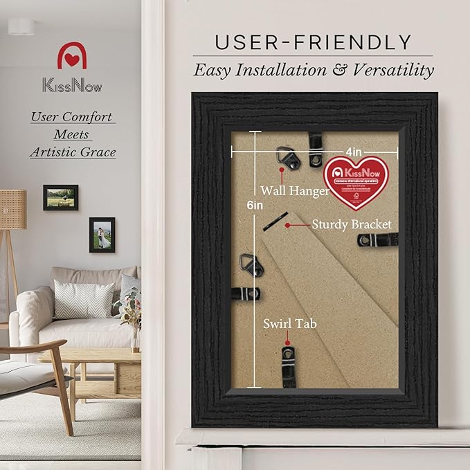 4x6 Picture Frame 2 Pack, Black Solid Wood Gallery Photo Frame, Wall Hanging or Tabletop Display