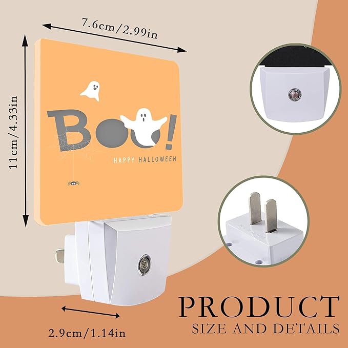 Happy Halloween Night Light,Boo! Ghost Night Lights Plug into Wall for Boys Girls Bedroom Decorative Half Round Nightlight Led Lamp 0.5W Sleep Friendly