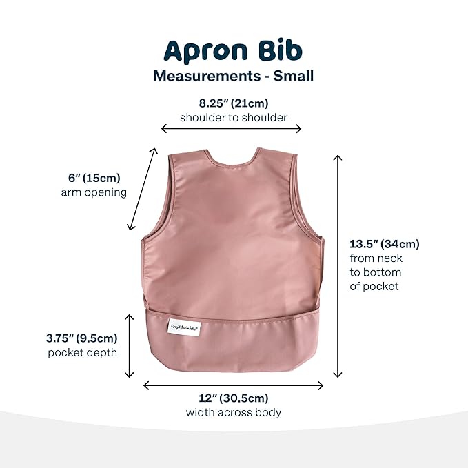 Tiny Twinkle Mess Proof Apron Bibs - 2 Pack Waterproof & Lightweight Baby Bibs for Led Weaning | 100% Recycled Polyester, Easy Clean & Machine Washable (Taupe Dandelion,Small 6-24 Months)