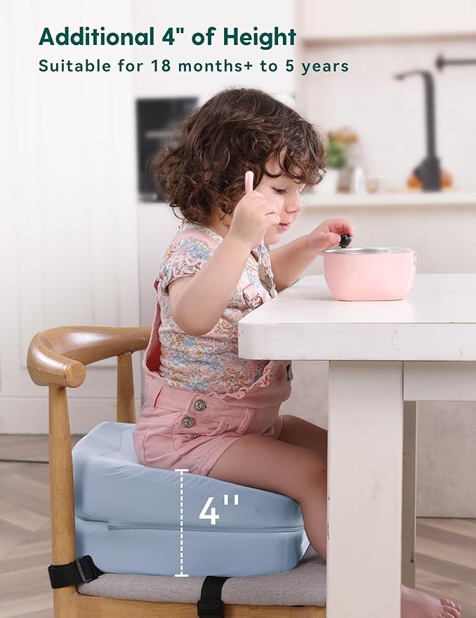 Babelio 2-in-1 Ergo-Designed Booster Seat for Kitchen Chair, Promote Proper Upright Posture, Toddler Booster Seat for Dining Table, Removable & Washable Cover, Suitable for 18 Months to 5 Years, Blue