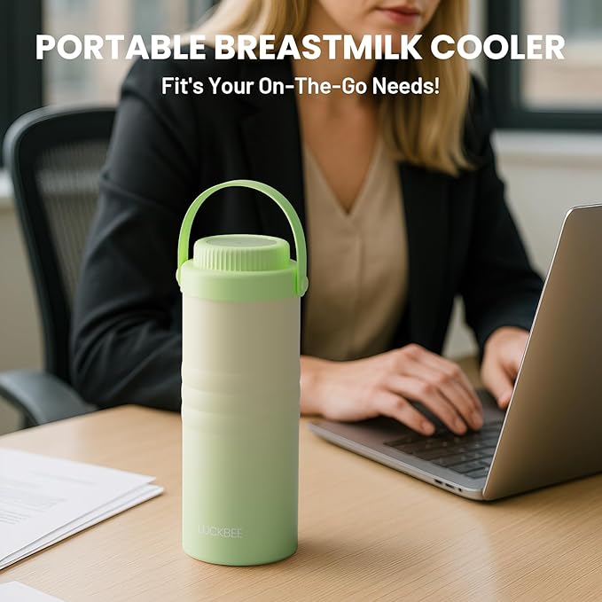 LUCKBEE Portable Breastmilk Cooler - 16oz Breast Milk Cooler Bottle with LCD Temp Display Cooling up to 24 Hours, Breastmilk Chiller with 2pcs Milk Storage Bottles, Breastfeeding Essentials for Baby