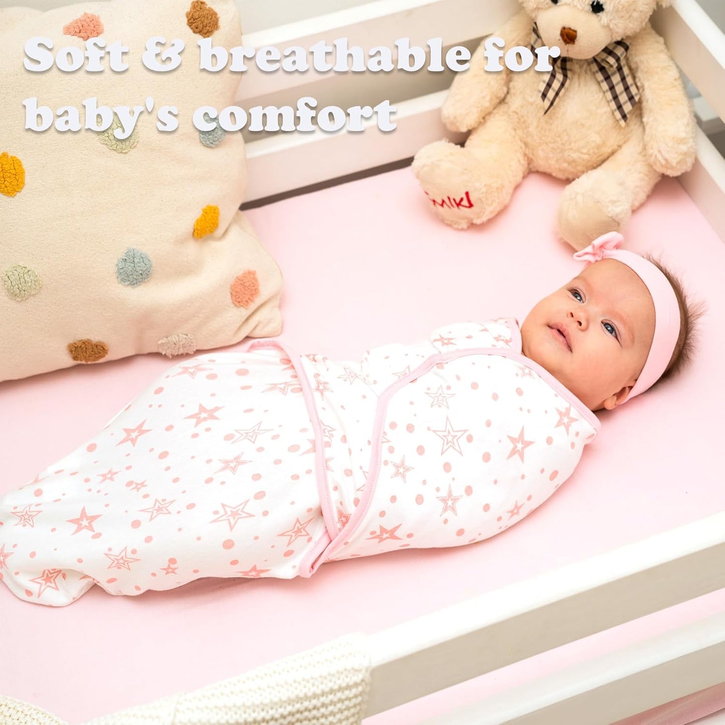 Bublo Baby Swaddles for Newborns – 3-Pack Infant Swaddles 0-3 Months – Adjustable Swaddle Sleep Sack – Soft Organic Cotton Baby Wrap for Safe & Cozy Sleep (Rose Pink)