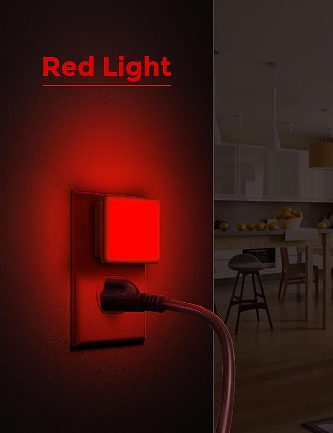L LOHAS LED Red Night Lights Plug into Wall 2-Pack, 0.3W Plug in Night Light, Dusk to Dawn, Bright Nightlight Auto-On/Off, for Adults Kids Room Bedroom Bathroom Hallway Kitchen, Non-Dim