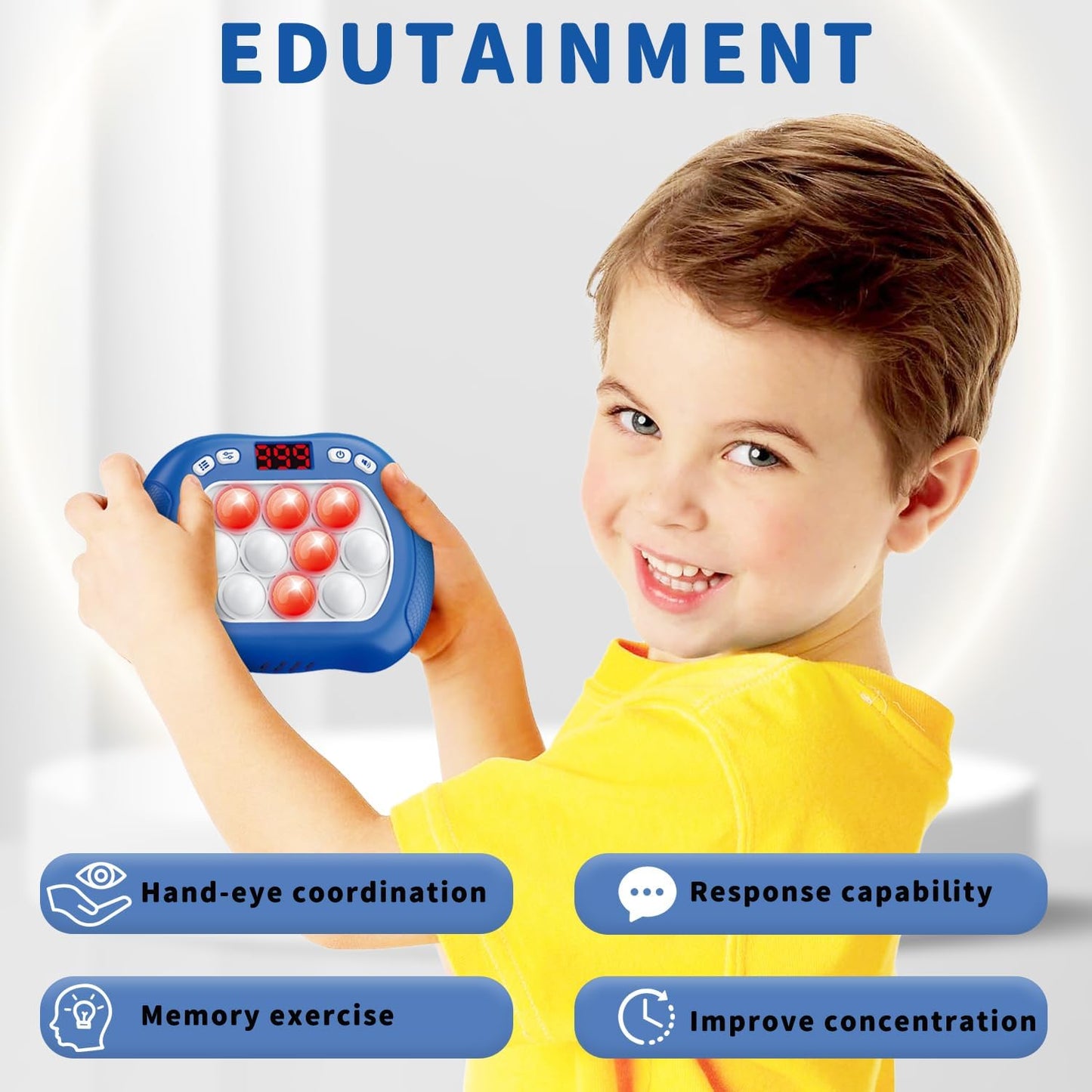 Pop Game Light Up Fidget Toy for Kids, 6 Modes LED Screen Quick Push Pop Game Controller Electric Fidget Popper Game Quick Push Bubble Game Birthday Toys for Kids Boys Blue