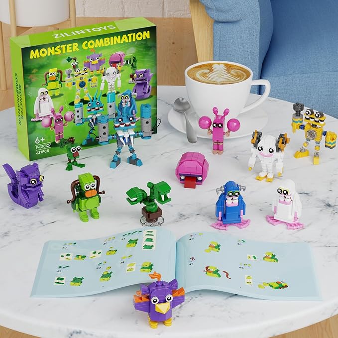 12 in 1 Singing Monster Figures Building Set, Wubbox Monsters Action Figure Game Toy Collectible Decoration Building Toy Compatible with Lego, Great Gift for Fans, Boys and Girls Aged 6+ (637 Pieces)