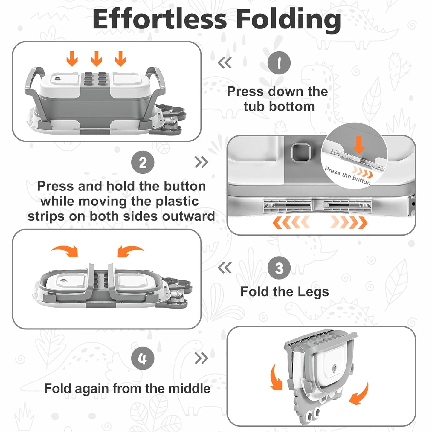 Collapsible Baby Bathtub for Newborn, Foldable Baby Bath Tub with Thermometer & Soft Floating Cushion & Drain Hole, Portable Travel Infant Bath Tubs for Newborns to Toddlers 0-36 Months Boys, Grey