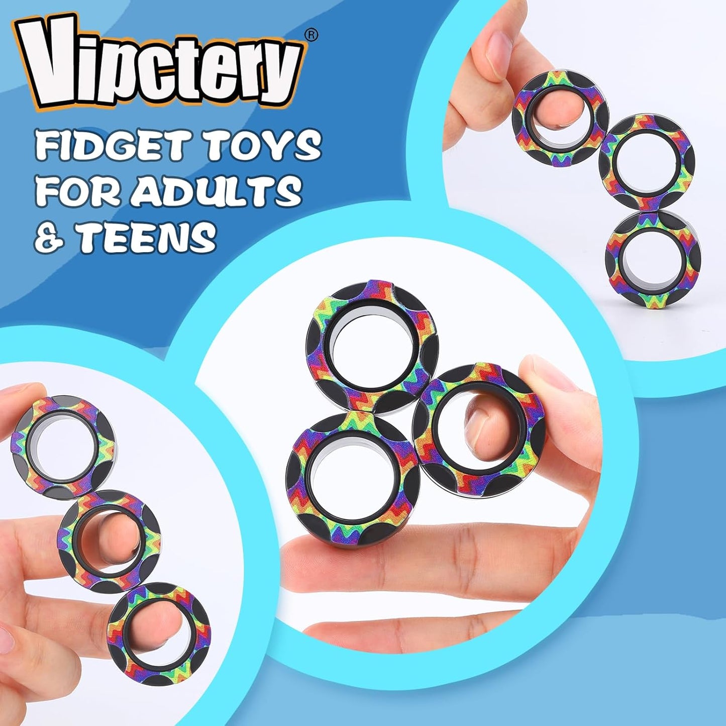 8Pcs Fidget Toys Adults Teens ADHD Autism Toys Adults Office Cool Gadgets Desk Toys Fidgets for Classroom with Magnetic Rings Spinner Christmas Stocking Stuffer Gifts for Men
