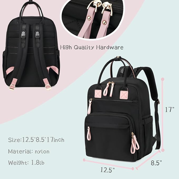 18 Pockets Large Diaper Bag Backpack with Waterproof Pockets and Stroller Buckle, Convertible Baby Bag (Black, Large)