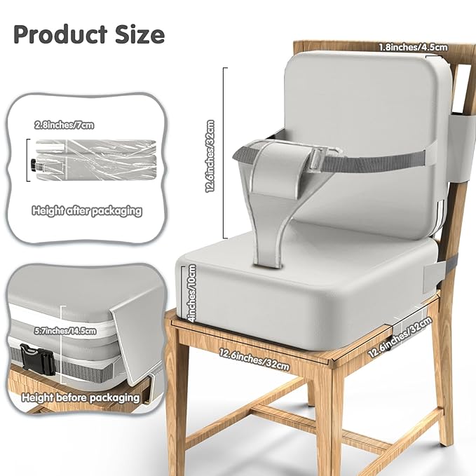 Toddler Booster Seat for Dining Table,Booster Seat for Kitchen Chair with Extended Straps,2PCS Portable with Safety Buckles,Suitable for Kids Aged 3-12 in Restaurants