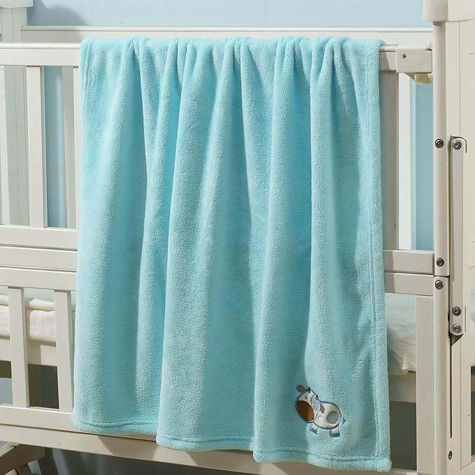 CREVENT 30''X40'' Cozy Fluffy Warm Fleece Infant Baby Blanket for Girls & Boys Toddler Crib Cot Stroller - Blue Cow