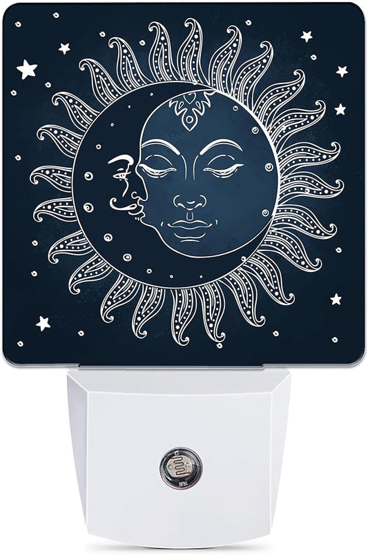 Vintage Sun Moon Night Light, Dusk to Dawn Smart Sensor Nightlight for Bedroom Bathroom Kitchen Hallway Stairs Hallway, Plug-in, Energy Efficient Decor Desk Lamp Gifts