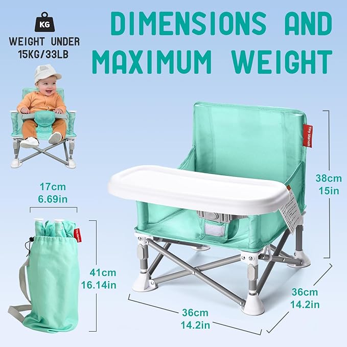 Tiny Marvels Portable 3-in-1 Baby Chair – Cozy Toddler Chair, Baby Seat with Tray, Booster Seat – Compact, Foldable, Safe with Child Safety Belt Carry Bag – Perfect for Travel & Family Time