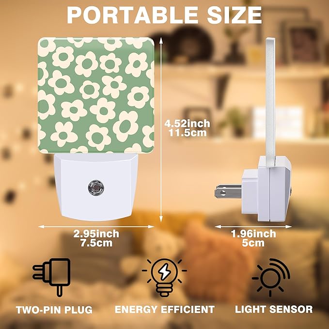 Night Light Green Groovy Flower Night Lights Plug into Wall Smart Dusk to Dawn Sensor 0.5W Energy Efficient Led Lamp for Men Women Bedroom Bathroom Hallway Stairway Decor