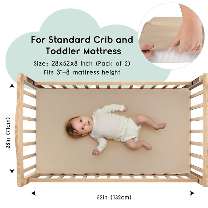 Yoofoss Baby Crib Sheets for Boys Girls, Fitted Crib Sheet 2 Pack for Standard Crib and Toddler Mattress, Super Soft Microfiber Baby Sheet 28x52x8in(Apricot-Green)