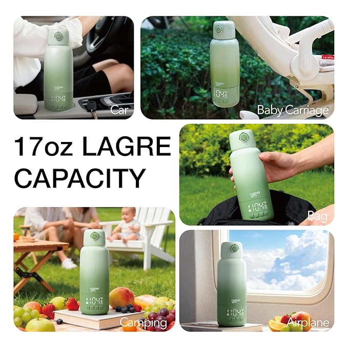 Portable Bottle Warmer for Travel, 17OZ 12000mAh Baby Bottle Warmer with 100W Fast Heating, Super Fast Charging (Full in 1.5H), Accurate Temp Control, Travel Portable Milk Warmer for BabyMilk