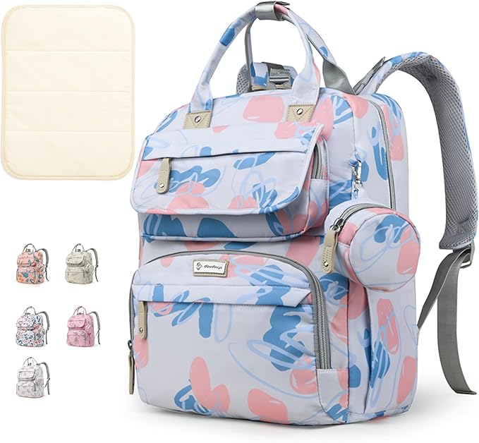 Diaper Bag Backpack for Baby – Large Capacity Waterproof Travel Tote, Multifunction Baby Bag with Changing Pad, Pacifier Holder & Stroller Straps (Sky Blue)