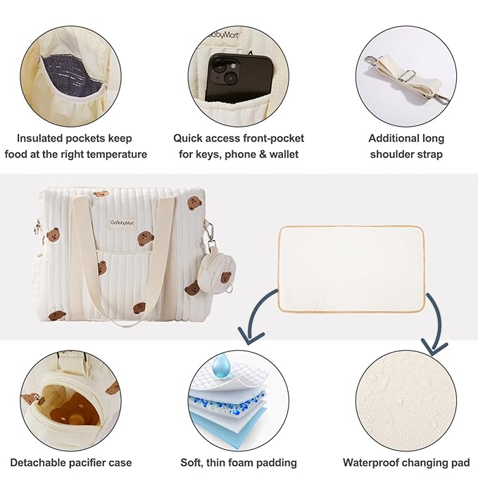 Large Diaper Bag Tote, Maternity Travel diaper tote, Multifunction baby bag, Baby Nappy Bags, Messenger bag (Medium - Bears)