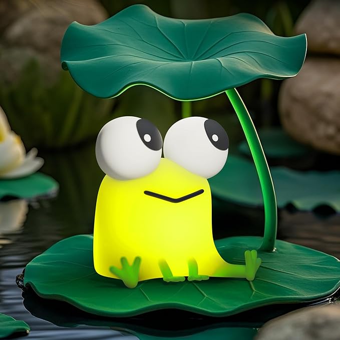 Cute Frog Night Light, LED Silicone Squishy Novelty Animal Lamp,3 Levels Dimmable/Timer Nursery Nightlight for Kids, Rechargeable Touch Bedside Lamp, Bedroom/Dorm Decor, Baby Boys Girls Gifts