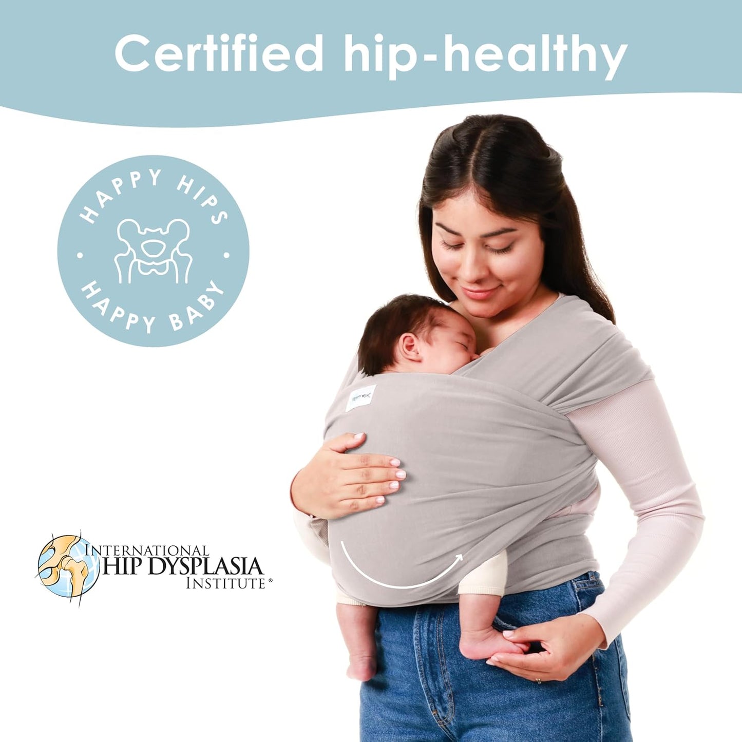 Sleepy Wrap Stretchy Ergonomic Baby Carrier Sling for Newborns to Toddlers - Hands-Free Lightweight Baby Wrap 7-35 lbs (Light Grey)