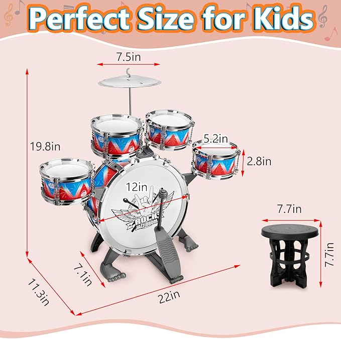 Toddlers Drum Set Kids Jazz Band Rock Kit for 3-5 Years Old Perfect Birthday Xmas Gift - Early Learning Musical Toy Set with Easy Assembly
