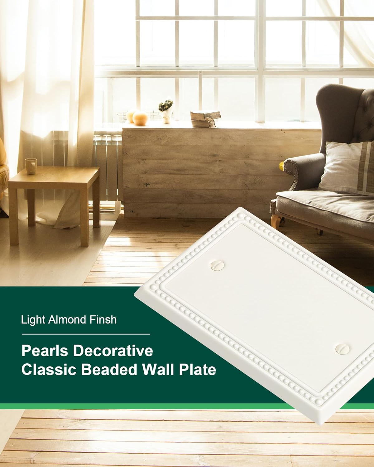 2-Pack Blank Outlet Cover Wall Plate, Metal Switch Plates Outlet Covers, Light Almond Pearls Beaded Decorative Wall Plates for Electrical Outlets