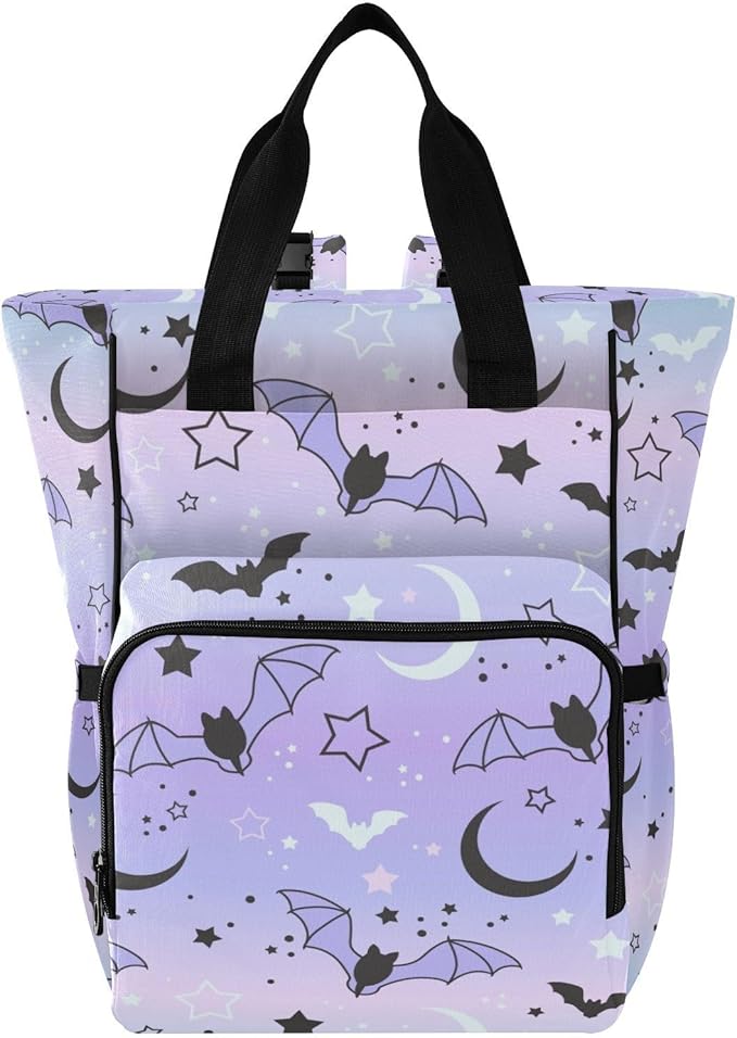 Diaper Bag Backpack Cute Bats Starry Sky Travel Diaper Bags for Women, 10L Functional Baby Changing Bag with Insulted Pockets, Stroller Straps