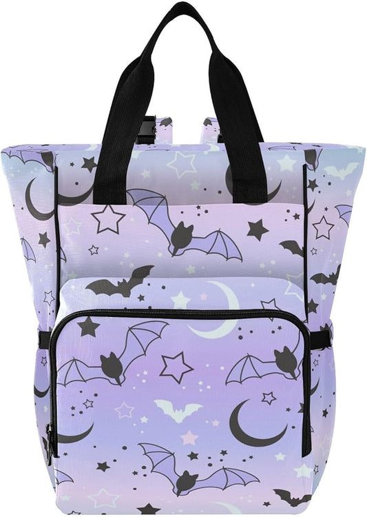 Diaper Bag Backpack Cute Bats Starry Sky Travel Diaper Bags for Women, 10L Functional Baby Changing Bag with Insulted Pockets, Stroller Straps
