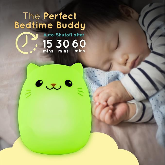 Lumipets Clive The Cat Squishy Silicone Night Light for Kids | Cute Night Light with Remote & Touch Control for Baby & Toddler Bedrooms | Color Changing Portable Animal Nightlight | Kids Mood Lamp