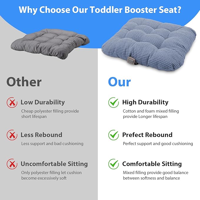 Booster Seat for Kitchen Chair - 2Pcs Toddler Booster Seat for Dining Table Adjustable Safety Belts & Non-Slip Bottom, PU Waterproof Easy Cleaning Booster Chair Cushion