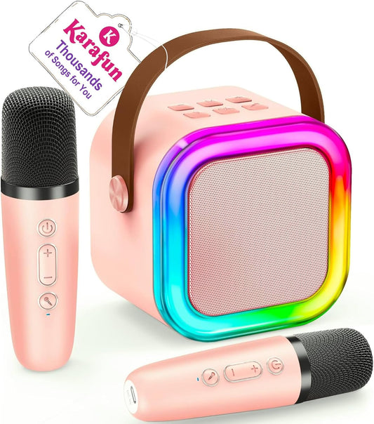 IROO Mini Karaoke Machine for Kids, 2025 TOP Toys Birthday Gifts Ideas for Girls Ages 4, 5, 6, 7, 8, 9, 10, 12+ Years Old, Portable MP3 Player with 2 Wireless Mics for Party