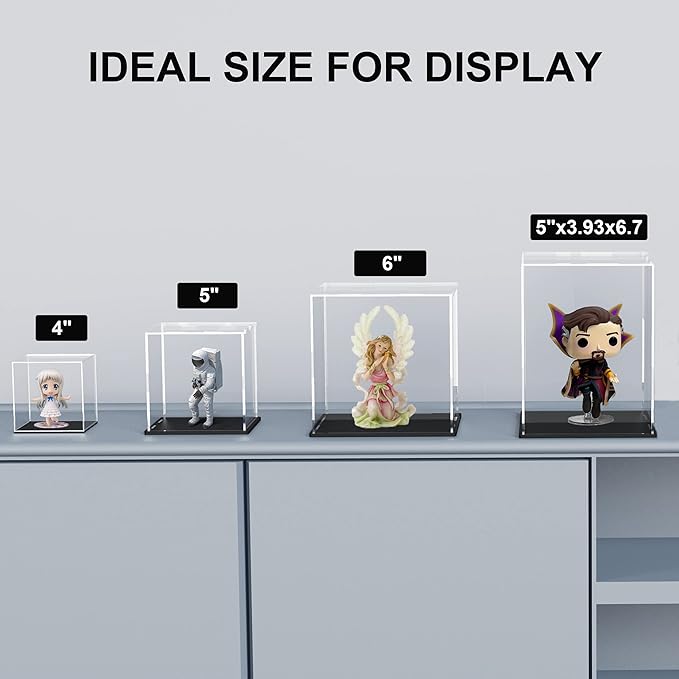 Fully Assembled Acrylic Display Case, 6 Inch Clear Acrylic Box for Display Collectible, Countertop Alternative Glass Case for Home Storage and Organizing Toys