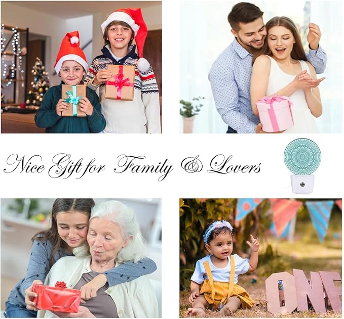 EKOBLA Mandala Night Lights Plug into Wall Teal Green Floral Mandala Flowers Night Light Dusk to Dawn Sensor Led Lamp for Boys Girls Grandma Grandpa