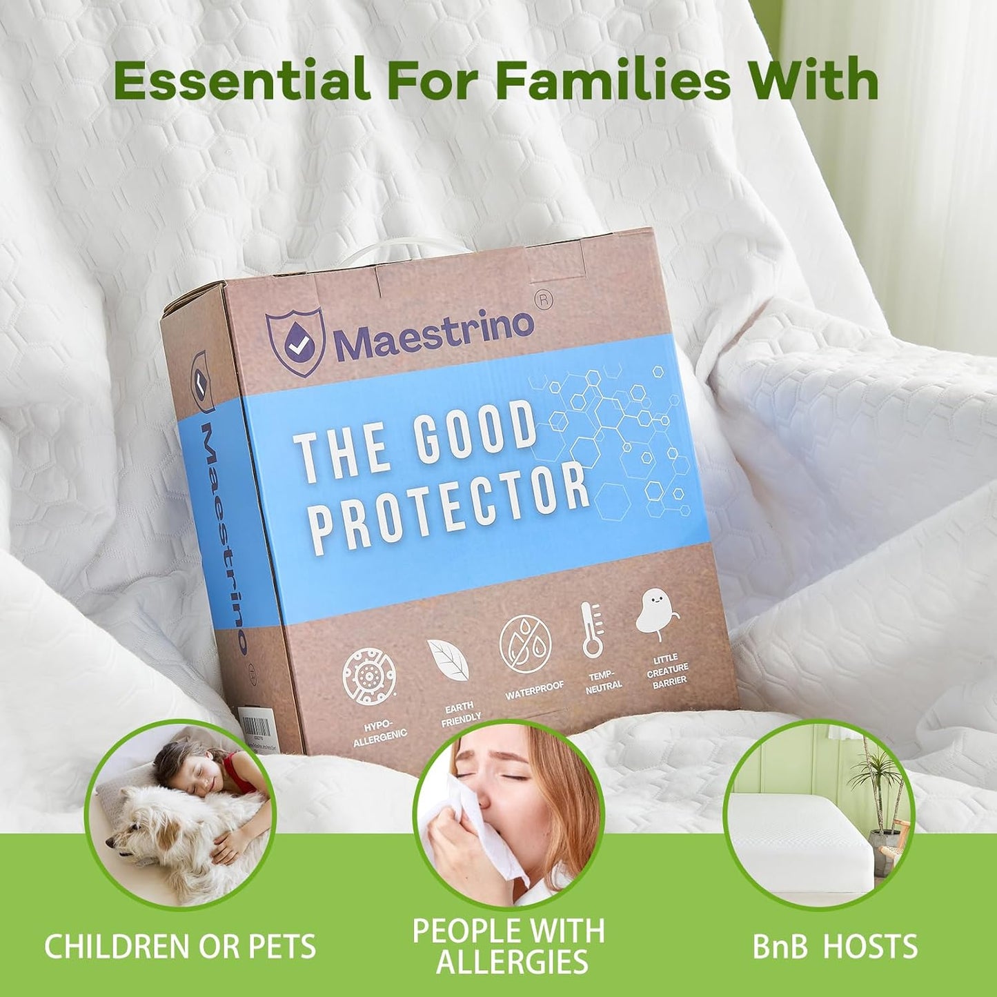 Premium Tencel Queen Mattress Protector in White, Natural and Skin Soft, Enjoy Our Waterproof Mattress Cover Fitted with A Deep Pocket, Hypoallergenic, Breathable, Noiseless and Absorbent