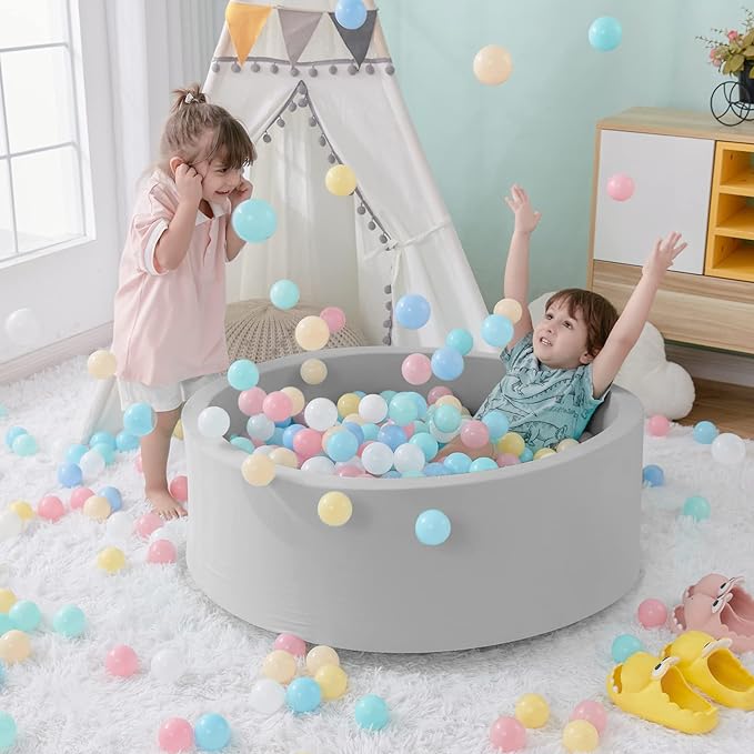 Foam Ball Pit, 35.4"x 11.8" Ball Pits for Toddlers, Soft Round Kiddie Baby Playpen Ball Pool for Kids, Ideal Gift for Babies Indoor and Outdoor Game, Grey, (Balls not Included)