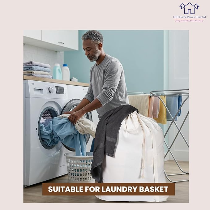 LFH Home Cotton Canvas Extra Large Laundry Bag with Handle, Heavy Duty Drawstring Closure Washable Laundry Bags School Travel, Home, Hotel, College Dorm, Organizer Sack, Toys Clothes 28x36-White