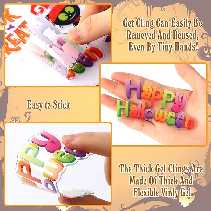 MARFOREVER 50 PCS Halloween Gel Window Clings Stickers Reusable Pumpkins Ghosts Bats Window Thick Gel Clings Decals for Kids Classroom Nursery Home Party Supplies Windows Glass Decorations