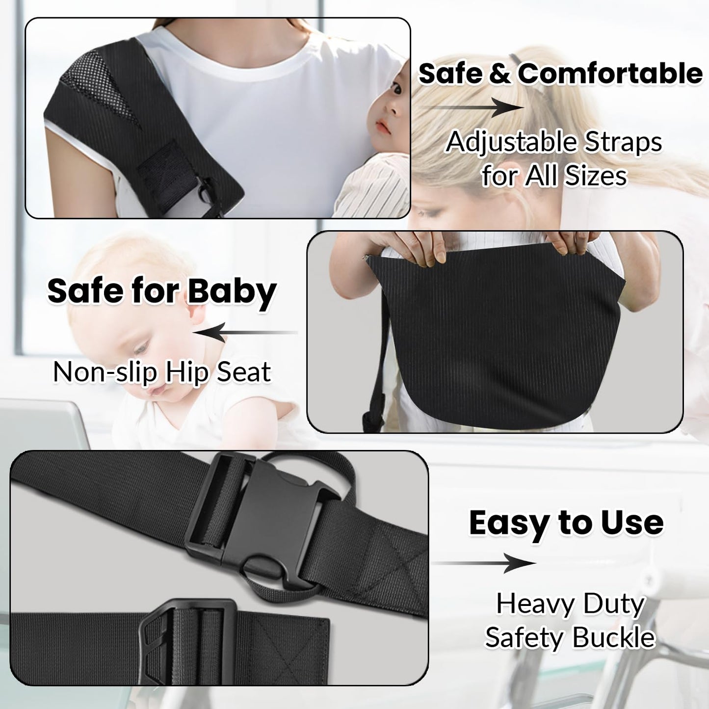 Baby Sling Carrier - Adjustable Baby Sling 2025 Upgraded Toddler Sling Comfortable Baby Wrap Carriers Ergonomic-Designed, Travel Friendly Carrying 10-45 Lbs(Black)