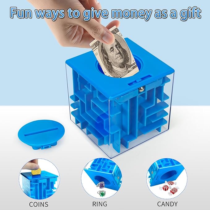 10 Pack Money Maze Puzzle Gift Boxes(3 Colors), 3D Mazes Magic Cube Money Puzzle Box Toy Set Brain Teasers for Kids Teens and Adults Birthday Party Favors
