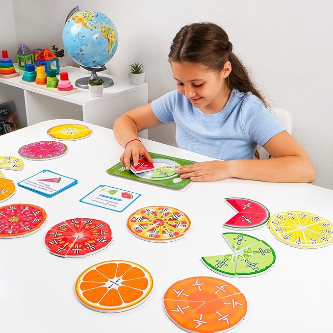 112 PCS Yummy Magnetic Fractions - Magnetic Fraction Tiles & Circles, Bars, Classroom Math Manipulatives, Fraction Manipulatives for Elementary Teachers 2nd, 3rd, 4th, 5th Grade - Simply Magic